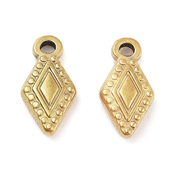 304 Stainless Steel Charms, Rhombus Charm, Golden, 12.5x6.5x2.5mm, Hole: 1.4mm