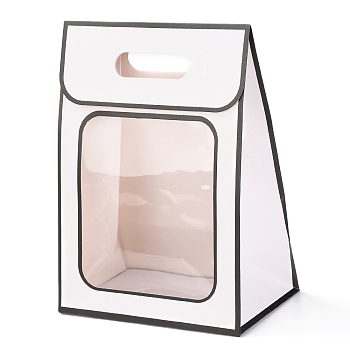 Rectangle Paper Bags, Flip Over Paper Bag, with Handle and Plastic Window, White, 30x21.5x13cm