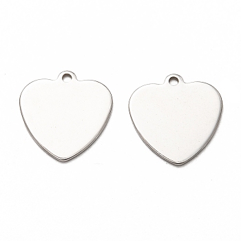 201 Stainless Steel Pendants, Stamping Blank Tag, Laser Cut, Heart, Stainless Steel Color, 15.5x15x1mm, Hole: 1.4mm