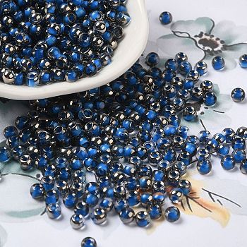 Transparent Inside Colours Glass Seed Beads, Half Plated, Round Hole, Round, Dodger Blue, 4x3mm, Hole: 1.2mm, 7650pcs/pound