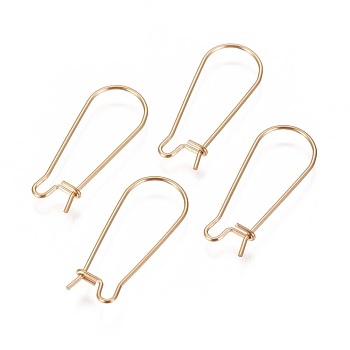 Ion Plating(IP) 304 Stainless Steel Hoop Earrings Findings Kidney Ear Wires, Golden, 21 Gauge, 25x10x0.7mm