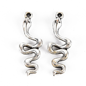 Tibetan Style Alloy Pendants, Lead Free & Cadmium Free, Snake, Antique Silver, 28x9.5x3mm, Hole: 1mm