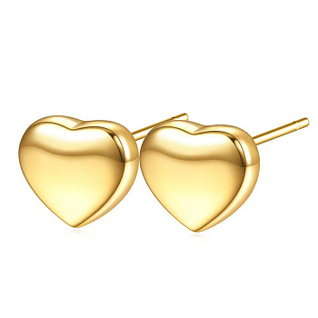 Heart 304 Stainless Steel Stud Earrings, Golden, 17.5mm