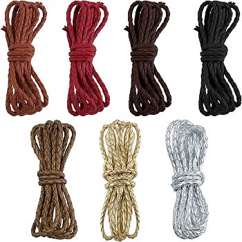 7 Strands 7 Colors Braided PU Leather Cords, Round, Mixed Color, 4mm, about 2.19 Yards(2m)/Box, 1 color/strand