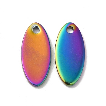 Ion Plating(IP) 304 Stainless Steel Pendant, Oval Charm, Rainbow Color, 20x9x1.5mm, Hole: 1.8mm
