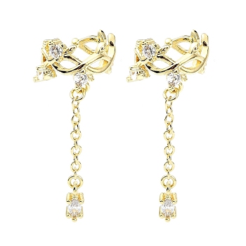 Rack Plating Brass Micro Pave Cubic Zirconia Cuff Earring, Cadmium Free & Lead Free, Long-Lasting Plated, Bowknot, Real 18K Gold Plated, 9x13.5x13mm