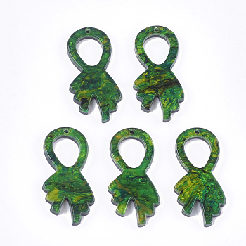 Cellulose Acetate(Resin) Pendants, Green, 32.5x25.5x3mm, Hole: 1.2mm