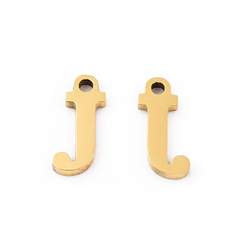 201 Stainless Steel Charms, Alphabet, Letter.J, 9x3x1mm, Hole: 1mm