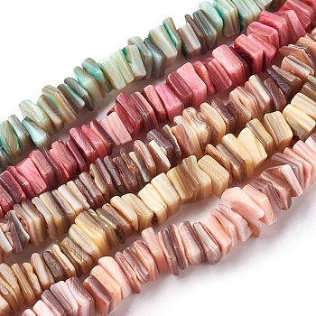 Freshwater Shell Beads Strands, Dyed, Square Heishi Beads, Mixed Color, 8~9x7.5~8x1~4mm, Hole: 0.5mm, 15.2~15.3 inch(38.5~39cm)