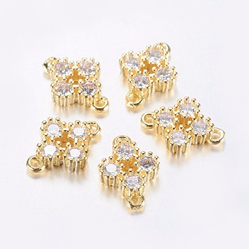 Long-Lasting Plated Brass Micro Pave Cubic Zirconia Links, Clear, Flower, Real 18K Gold Plated, 13.5x9.5x3mm, Hole: 1.5mm