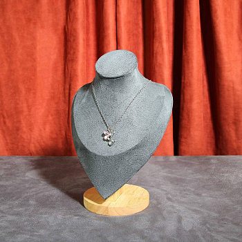 Velvet Bust Necklace Display Stands with Wooden Base, Jewelry Holder for Necklace Storage, Gray, 17x11.3x24.5cm