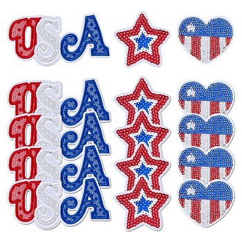 15Pcs 3 Styles Handicraft Beading Felt Appliques, with PET, Sewing Craft Decoration, USA, Mixed Shapes, 56~119x59~66.5x1.5mm, 5pcs/style