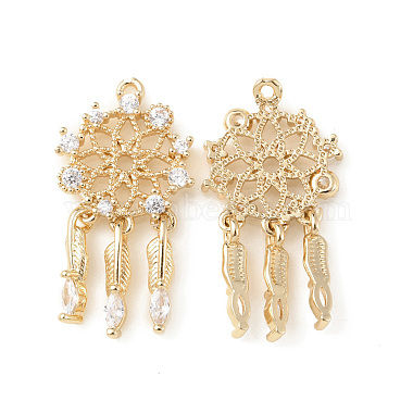 Light Gold Clear Feather Brass+Cubic Zirconia Pendants