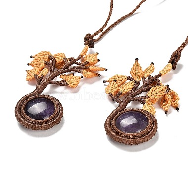 Natural Amethyst Tree of Life Pendant Necklace(NJEW-K258-04F)-2