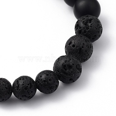 Natural Black Agate(Dyed) & Lava Rock Beaded Stretch Bracelets(BJEW-JB05415-01)-3