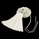 Décorations de pendentif pompon en polyester avec des accessoires en plastique CCB d'argent antique(AJEW-R054-16)-1