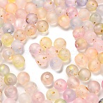 Frosted Transparent Acrylic Beads, Round, with Gold Foil & Glitter, Gradient Color, Linen, 8x7.5mm, Hole: 2mm(X1-OACR-F013-13A)
