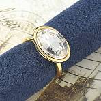Oval Brass Cuff Rings for Women, with Glass, Long-Lasting Plated, Rack Plating, Lead Free and Cadmium Free, Gold, Clear, Inner Diameter: 17mm(RJEW-G337-06G-03)