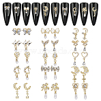 30Pcs 15 Styles Golden Brass Micro Pave Rhinestone Cabochons, with ABS Imitation Pearl Beads, Nail Art Decorations, Mixed Shapes, 10.5~25.5x7.5~13.5x3~4mm, 2pcs/style(DIY-HY0002-56)