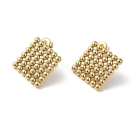 304 Stainless Steel Stud Earrings, Rhombus, Real 18K Gold Plated, 23x24mm(EJEW-Z026-01G)