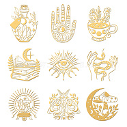 Nickel Decoration Stickers, Metal Resin Filler, Epoxy Resin & UV Resin Craft Filling Material, Golden, Bohemian Witchcraft Pattern, Mixed Shapes, 40x40mm, 9 style, 1pc/style, 9pcs/set(DIY-WH0450-100)