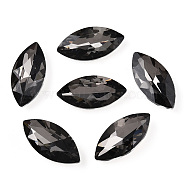 Pointed Back Glass Rhinestone Cabochons, Back Plated, Faceted, Horse Eye, Black Diamond, 26.5x13x7mm(RGLA-T083-13x27mm-03)