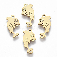 201 Stainless Steel Links connectors, Laser Cut, Dolphin, Golden, 17x8.5x1mm, Hole: 1.4mm(STAS-R104-042G)