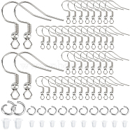 300Pcs 304 Stainless Steel Earring Hooks, Dangle Earring Findings, Ear Wire, with 300Pcs Jump Rings and 300Pcs Plastic Ear Nuts, Stainless Steel Color, 20~22x21x3mm, Hole: 2mm, 22 Gauge, Pin: 0.6mm(STAS-SP0001-34)