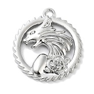 Alloy Pendants, Dragon with Flower, Platinum, 39.5x35x5mm, Hole: 3mm(PALLOY-S031-09)