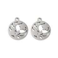 316 Surgical Stainless Steel Charms, Laser Cut, Flat Round Charm, Stainless Steel Color, Flower, 14.5x12.5x1mm, Hole: 1.5mm(STAS-C096-11D-P)