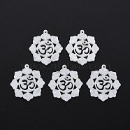 Opaque Acrylic Pendants, Imitation Shell, Aum/Om Symbol, Creamy White, 27.5x25x2mm, Hole: 1.2mm(OACR-N132-004)