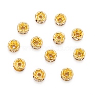 Brass Rhinestone Spacer Beads, Grade A, Crystal, Straight Flange, Rondelle, Golden Metal Color, 5x2.5mm, Hole: 1mm(RB-A014-Z5mm-01G)