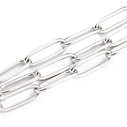 304 Stainless Steel Paperclip Chains, Drawn Elongated Cable Chains, Soldered, with Spool, Stainless Steel Color, 12x4x1mm, 32.8 Feet(10m)/roll(CHS-H031-02P)