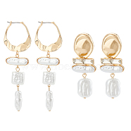 2 Pairs 2 Styles Plastic Imitation Pearl Rectangle & Square Dangle Hoop Earrings, Alloy Long Drop Stud Earrings, Golden, 68~96x25.5~30mm, 1 pair/style(EJEW-AN0003-99)