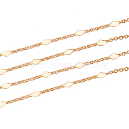 3.28 Feet Brass Link Chains, Cable Chains, Soldered, Rhombus, Real 18K Gold Plated, 1.5x1x0.3mm(X-CHC-T007-01G)