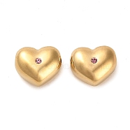 304 Stainless Steel Beads, with Rose Rhinestone, Heart, Real 14K Gold Plated, 8.5x10x6mm, Hole: 1.5mm(STAS-L022-053G-01)