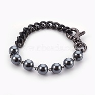Men's Non-Magnetic Synthetic Hematite Beads Bracelets, with Zinc Alloy Swivel Snap Hook and 304 Stainless Steel Curb Chains, 8-1/8 inch(20.6cm)(BJEW-JB03967)