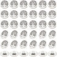 60Pcs Zinc Metal Alloy Shank Buttons, Flat Round with Tree of Life, Antique Silver, 14.5x7mm, Hole: 2.5mm(FIND-OC0002-08)