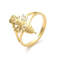 Ion Plating(IP) 304 Stainless Steel Finger Rings, Hollow Flower Adjustable Ring for Women, Real 18K Gold Plated, Inner Diameter: 16.5mm(RJEW-L107-016G)