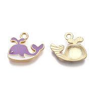 Alloy Charms, with Enamel, Whale, Light Gold, Medium Purple, 14x15x2mm, Hole: 1.8mm(ENAM-S119-040C)