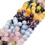 Natural Mixed Gemstone Beads Strands, Natural Aquamarine & Rose Quartz & Prehnite & Citrine & Amethyst, Round, 10mm, Hole: 1mm, about 39pcs/strand, 15.55''(39.5cm)(G-E576-07C)