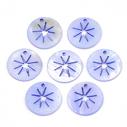 Natural Freshwater Shell Pendants, Flat Round with Hollow Star, Dyed, Plum, 20x2mm, Hole: 1.6mm(SHEL-R022-02C)