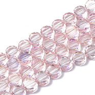 Electroplate Transparent Glass Beads Strands, AB Color Plated, Faceted, Flat Round, Pink, 6x6x3mm, Hole: 1.2mm, about 95~99pcs/strand, 21.10~21.89 inch(53.6cm~55.6cm)(EGLA-Q125-001B)