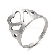 201 Stainless Steel Finger Rings, Hollow Out Heart Crown Wide Band Rings for Women, Stainless Steel Color, US Size 7 1/4(17.5mm), 2mm, Crown: 13x17mm(RJEW-G278-24P)