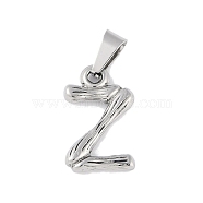 Non-Tarnish 304 Stainless Steel Pendants, Bamboo Style, Stainless Steel Color, Letter.Z, 18x11.5x3mm, Hole: 3x7mm(STAS-F235-01P-Z)