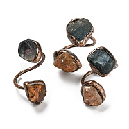 Raw Nuggets Natural Green Fluorite & Citrine Open Cuff Rings, Red Copper Tin Finger Ring, Cadmium Free & Lead Free, Inner Diameter: 21~22mm(RJEW-M157-04R)