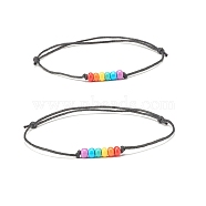 2Pcs Glass Seed Braided Cord Bracelets Set, Adjustable Friendship Bracelets for Women, Colorful, Inner Diameter: 2-1/2~3-3/4 inch(6.5~9.5cm)(BJEW-JB07891)