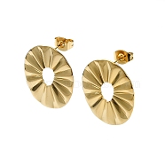 Ion Plating(IP) 201 Stainless Steel Stud Earrings, with 304 Stainless Steel Pins, Grooved Donut, Real 18K Gold Plated, 21x18mm(EJEW-K270-18G)