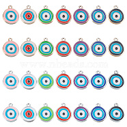 PandaHall Elite 84Pcs 14 Colors CCB Plastic Enamel Pendants, Flat Round with Evil Eye, Mixed Color, 17.5~18x15x2.5mm, Hole: 1.5mm, 6pcs/color(CCB-PH0001-24)