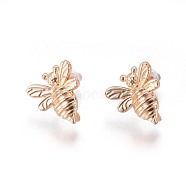 Brass Stud Earring Findings, with Plastic Ear Nuts and Loop, Long-Lasting Plated, Bee, Light Gold, 15x14x2mm, Hole: 1.5mm, Pin: 0.7mm(KK-F809-13KCG)